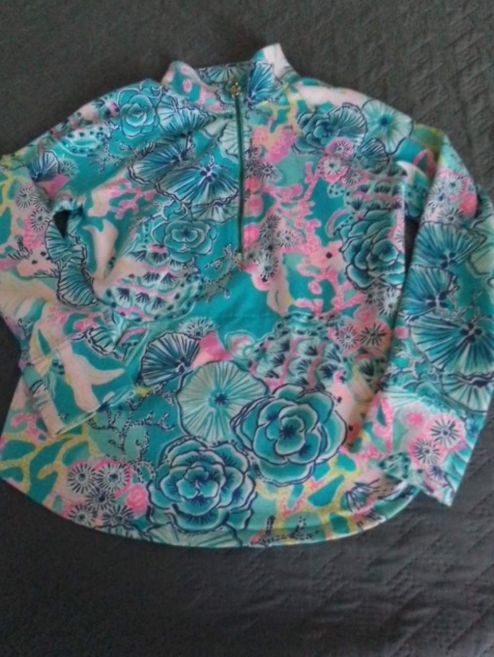 Lily Pulitzer Teal and Pink Floral Half Zip Top